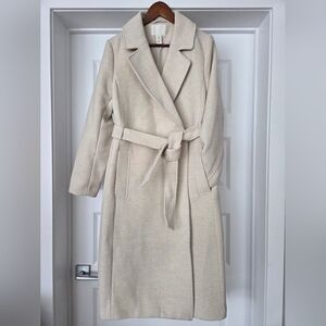 H&M Long Belted Coat, Cream, Size M